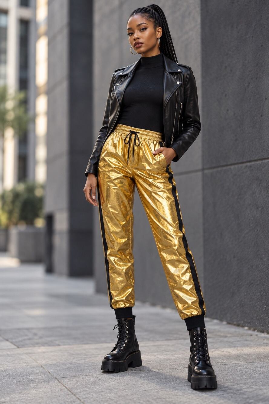 NEW Lauren Ralph Lauren Metallic Taffeta Jogger Pant Gold Black Size 2 $225 Bold